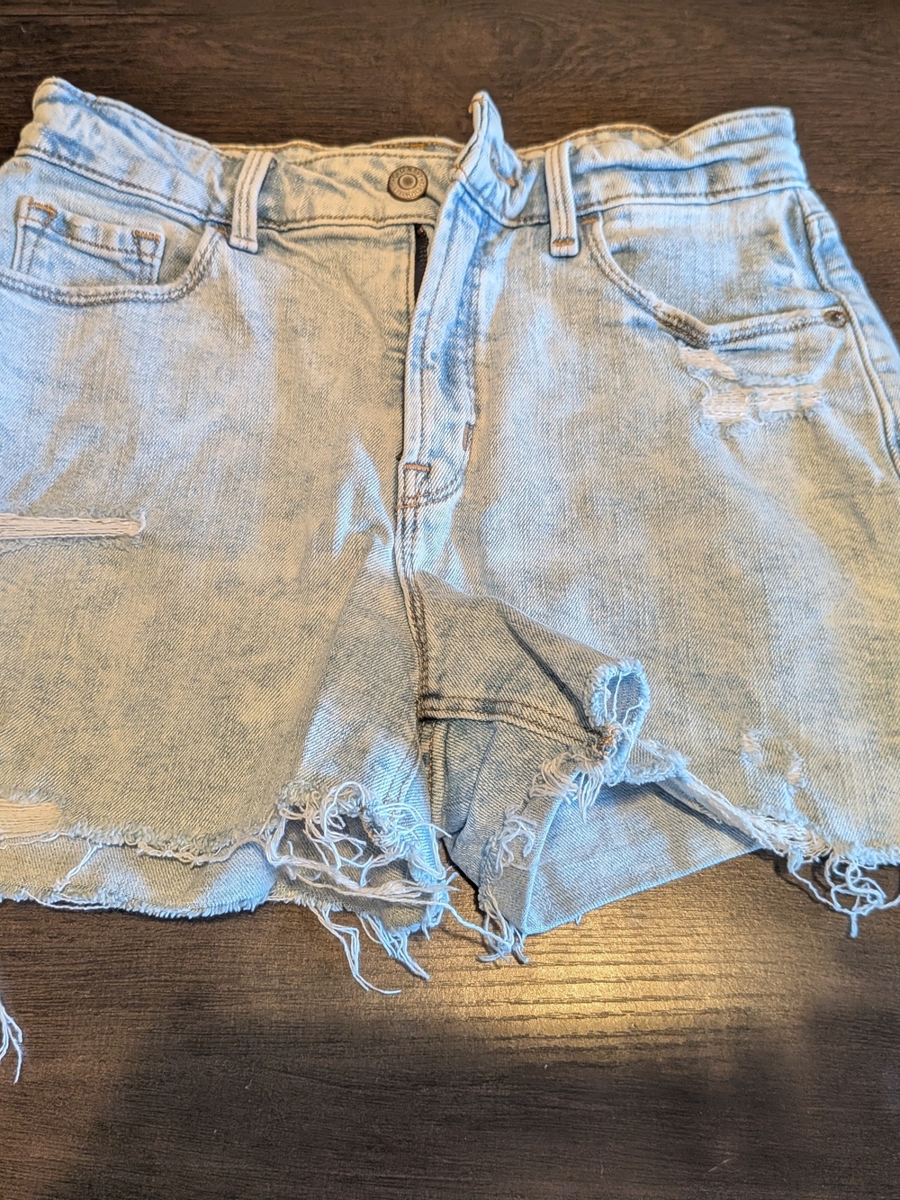 Old Navy Light Wash Frayed Denim Shorts High Rise Secret Slim Pockets Size 0